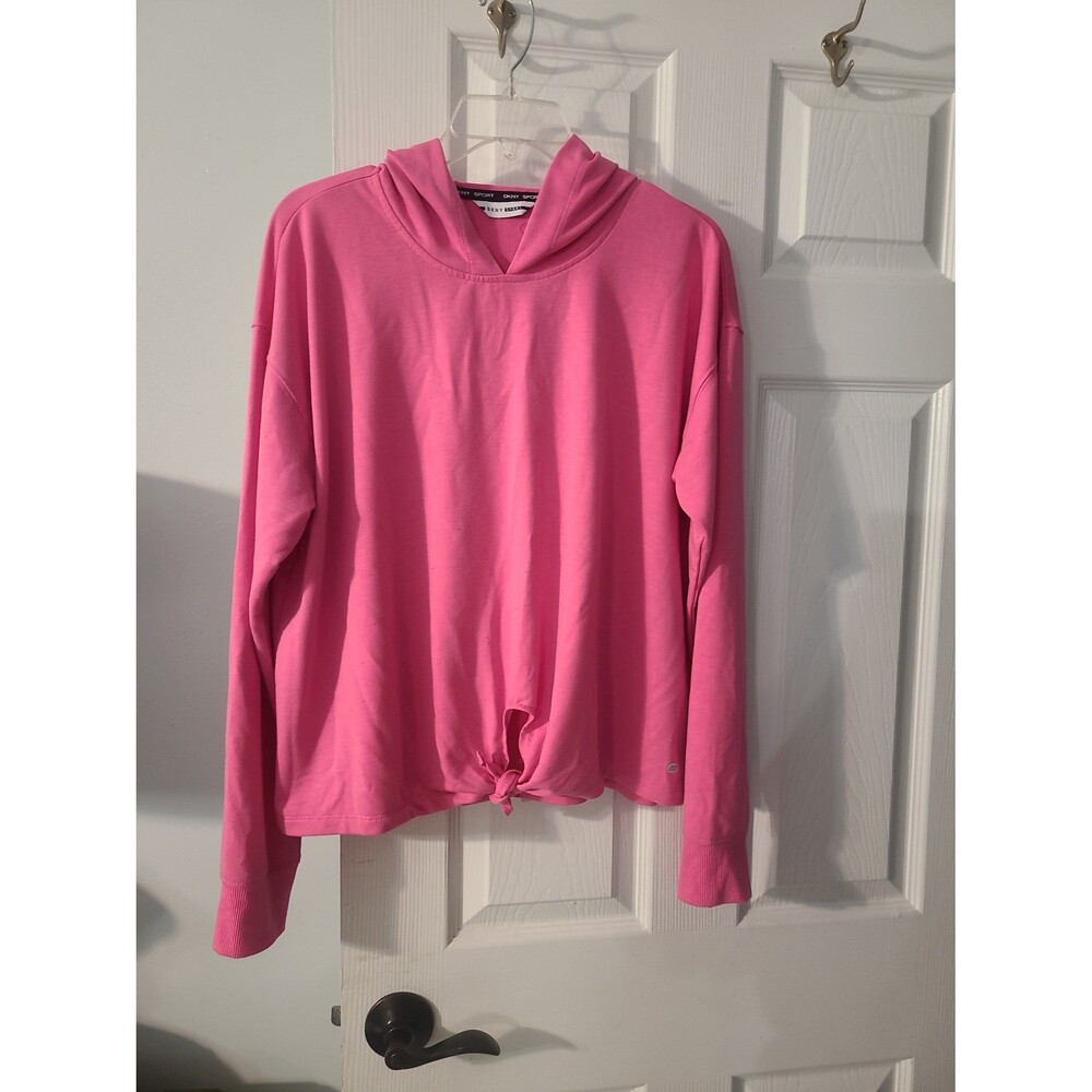 DKNY Pink lightweight sport top with hoodie Size L